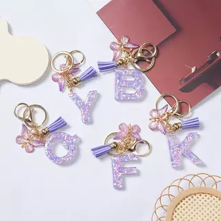 ลายดาวสีม่วง, อักษรย่อ 26 ตัว, จี้พู่ผีเสื้อ, พวงกุญแจ, ของตกแต่งกระเป๋า, อุปกรณ์ตกแต่งรถยนต์, ของขวัญ