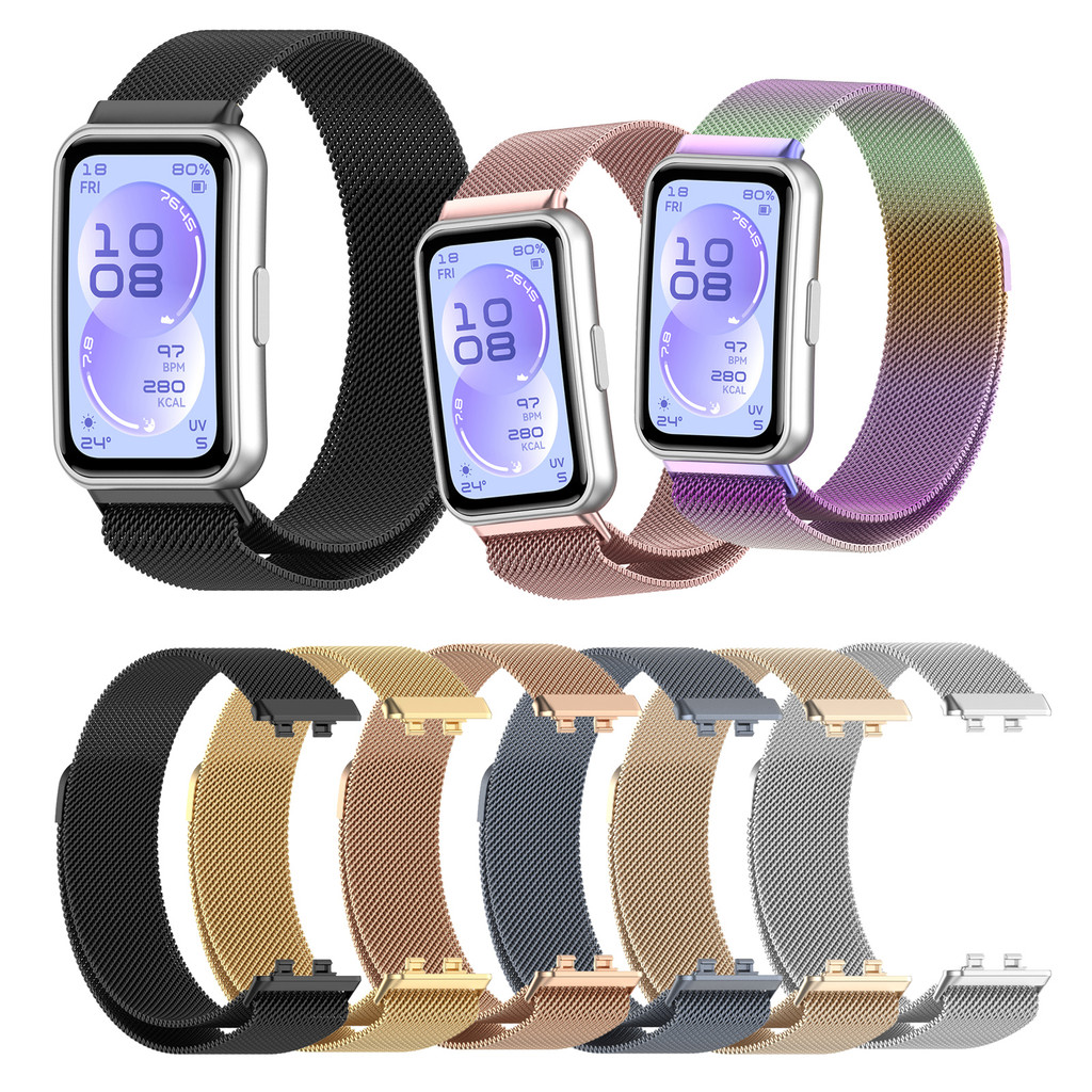 สาย Milanese สําหรับ Huawei Band 11/11 Pro NFC สแตนเลสเปลี่ยนสร้อยข้อมือห่วงแม่เหล็กสําหรับ Huawei Band8 Band9 Band10 สายรัดข้อมืออัจฉริยะ