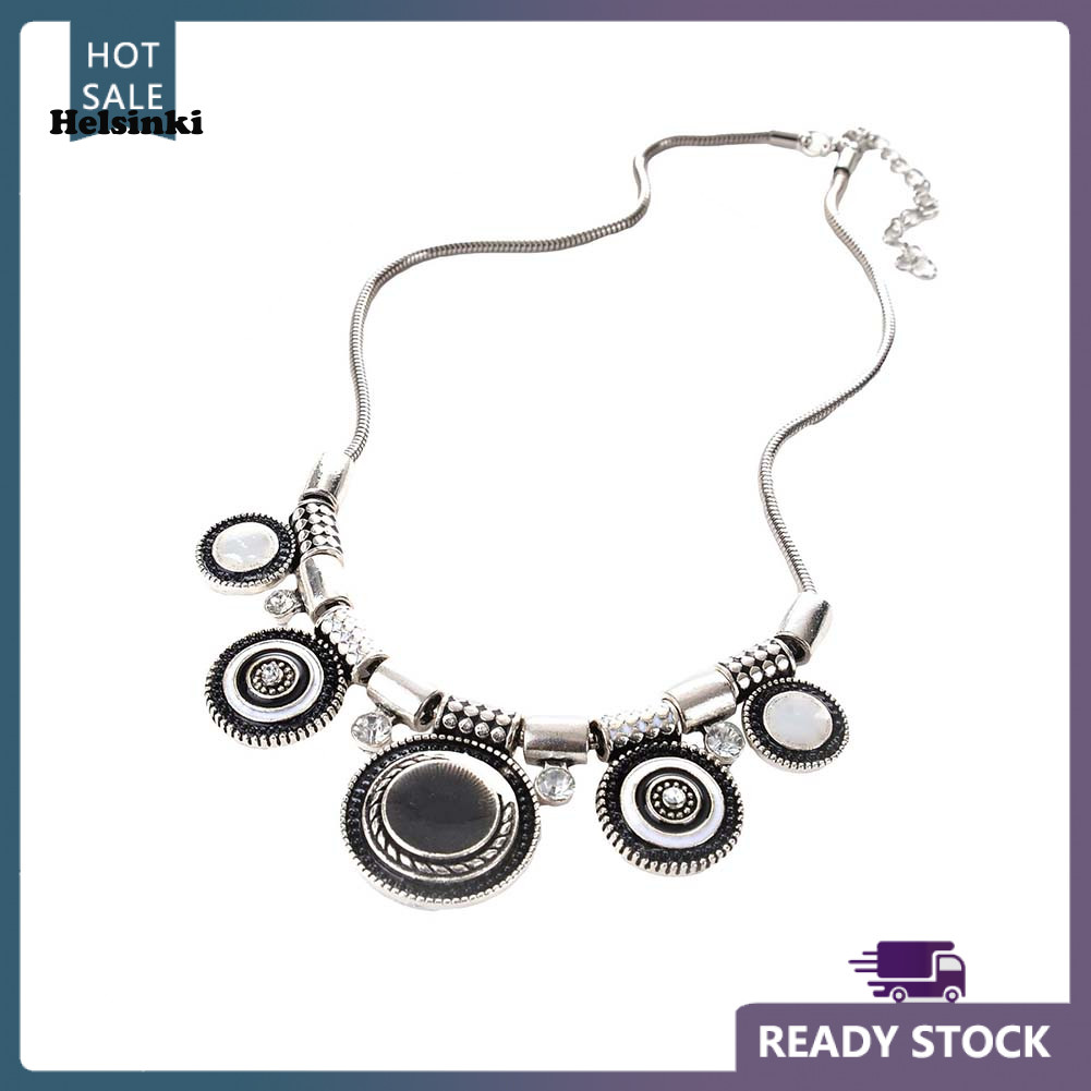 HLS ชาติพันธุ์ผู้หญิง Rhinestone ฝังรอบเคลือบจี้ Statement Bib สร้อยคอของขวัญ