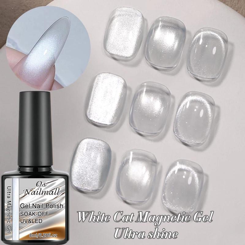 OsNailmall 8ML White Cat Eye Gel Ultra Shine Soak Off UV Gel Nail Art Varnish Full Coverage เล็บเจล