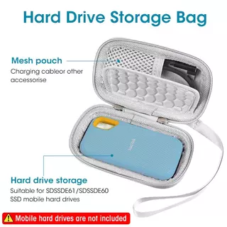 เคสแข็งสําหรับ SanDisk E61 / E60 แบบพกพา SSD 500GB 1TB 2TB, กระเป๋าเดินทางฝาครอบป้องกันถุงเก็บ (ไม่รวม SSD)