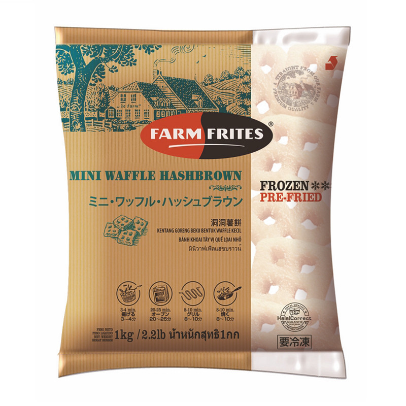 ฟาร์มฟริตส์ มินิวาฟเฟิลแฮชบราวน์แช่แข็ง 1 กก. (FARM FRITES Mini Waffle 1 kg)