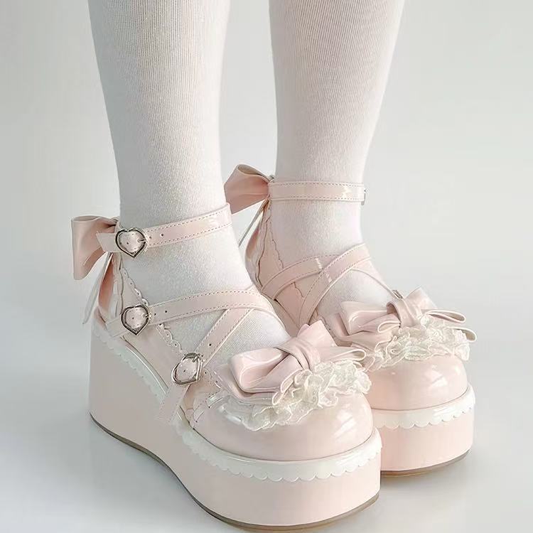Mei Lulu Original lolita Shoes Heightening Mary Jane Shoes Japanese Cute Bow Round
