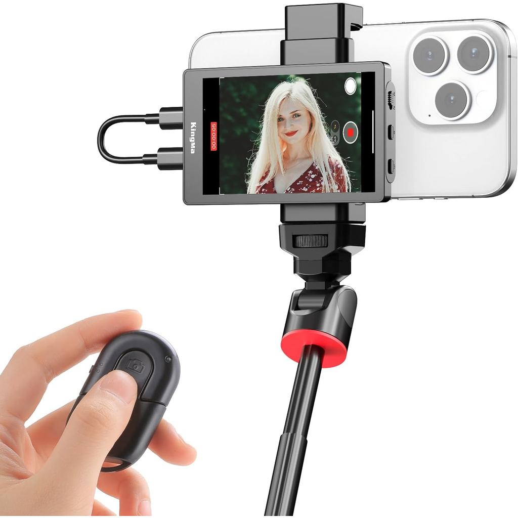 Selfie Monitor หน้าจอสําหรับ iPhone, 4K 30fps Vlog หน้าจอบลูทูธระยะไกลกล้องด้านหลังแบบมีสายโทรศัพท์แ