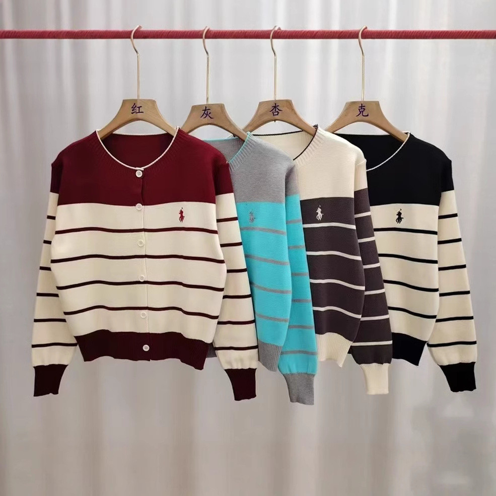 ปัก Retro ฤดูใบไม้ร่วงฤดูหนาวเสื้อแจ็คเก็ตสไตล์ใหม่รอบคออารมณ์ถักผู้หญิงสไตล์เกาหลี tw ลายขี้เกียจเส