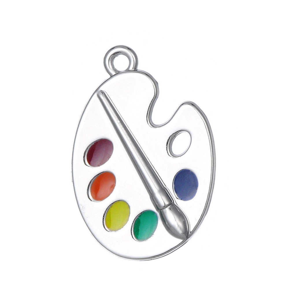 MYSHAPE10pcs Mutil สีเคลือบ Palette Charms จี้โลหะด้านเดียว Fit สร้อยคอสําหรับเครื่องประดับทําสีเงิน