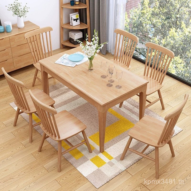 Simple Small Apartment ไม้เนื้อแข็ง 4-Person โต๊ะเก้าอี้ 6-Person เฟอร์นิเจอร์สี่เหลี่ยมสไตล์ญี่ปุ่น