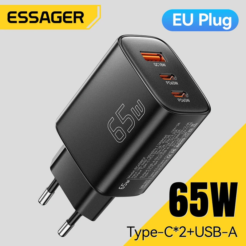  Essager 65W GaN Charger Quick Charge 4.0 USB C Charger สําหรับ iPhone 17 16 15 Pro Max แล็ปท็อป Ma