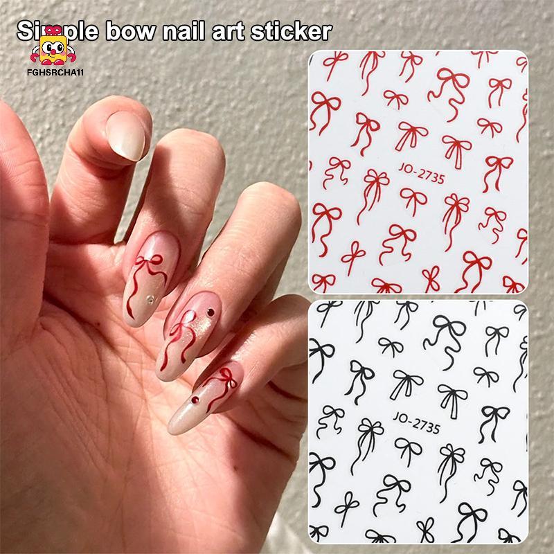 FG น่ารัก Simple Bronzing Line Bowknot 3D Self กาวตกแต่งเล็บ Stiers ริบบิ้น Charming น่ารักเล็บ Decals HS