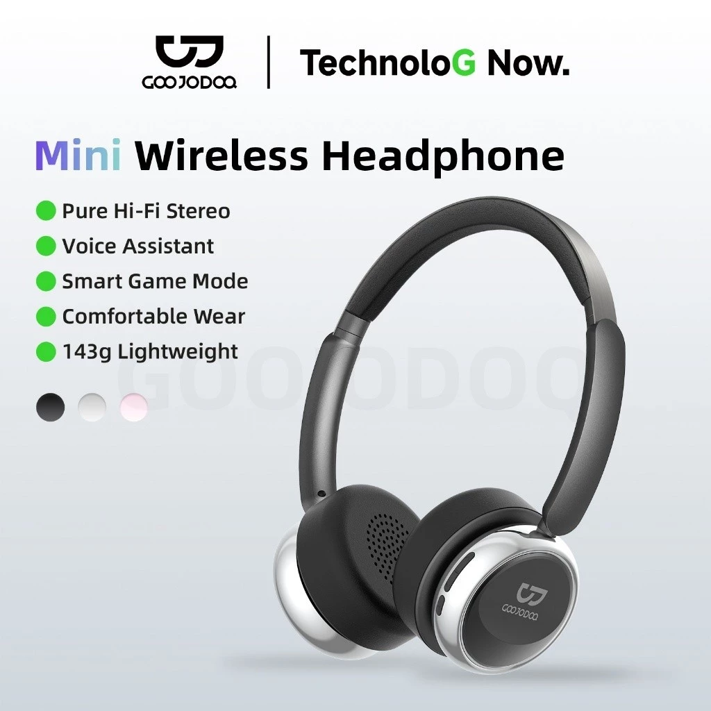 GOOJODOQ J242 Headphones Wireless Bluetooth 5.3 Voice Assistant Adjustable Headband Lightweight & Compact