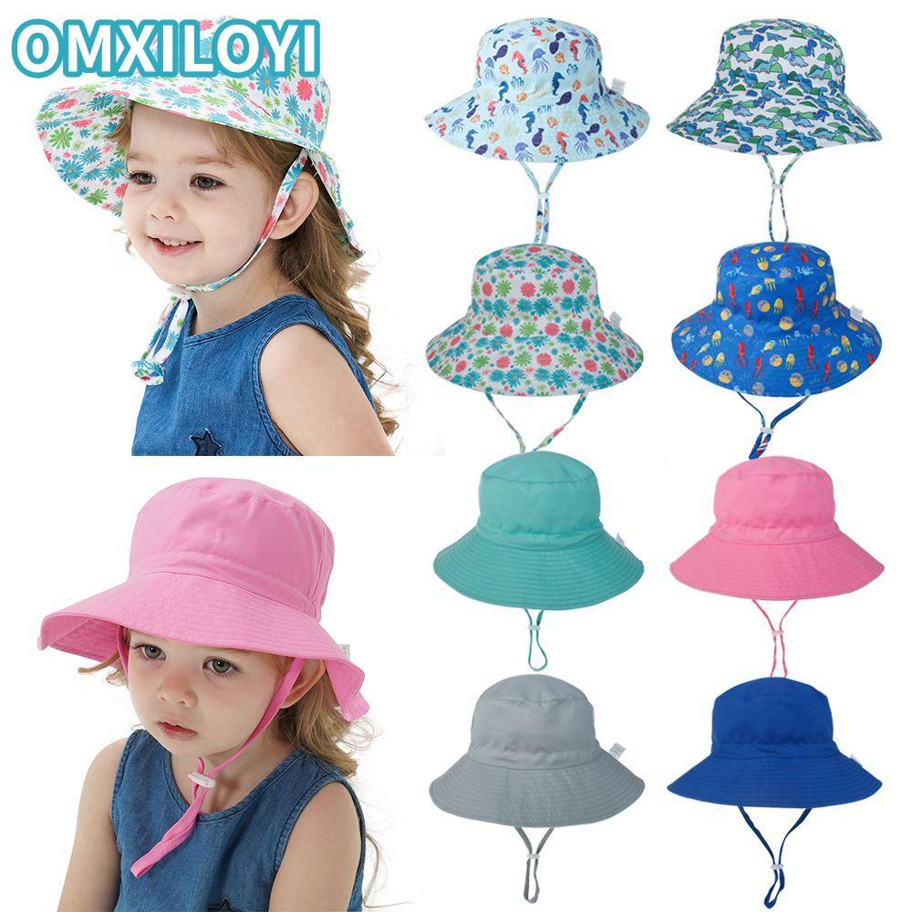 OMXILOYI 2 ชิ้นหมวกกันแดดเด็กสําหรับ 0-8 ปีฤดูร้อนกว้าง Brim คอฝาครอบ UV ป้องกันหมวกชายหาด