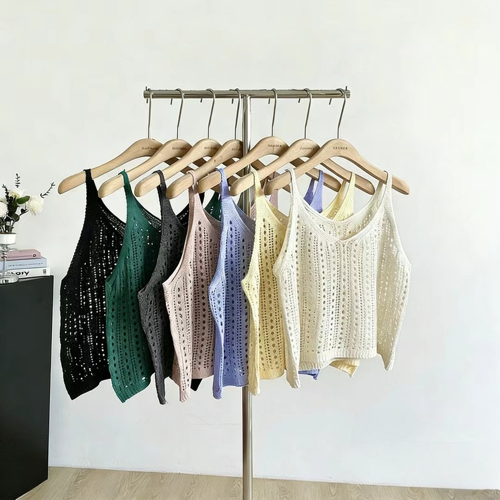 C&M เสื้อกั๊กถักกลวง 7 สีสำหรับผู้หญิง พร้อมเสื้อยืดแขนกุด เหมาะสำหรับฤดูร้อน ราคา ถูกที่สุด ดีลบีเคเค แกลเลอรีภาพที่ 5