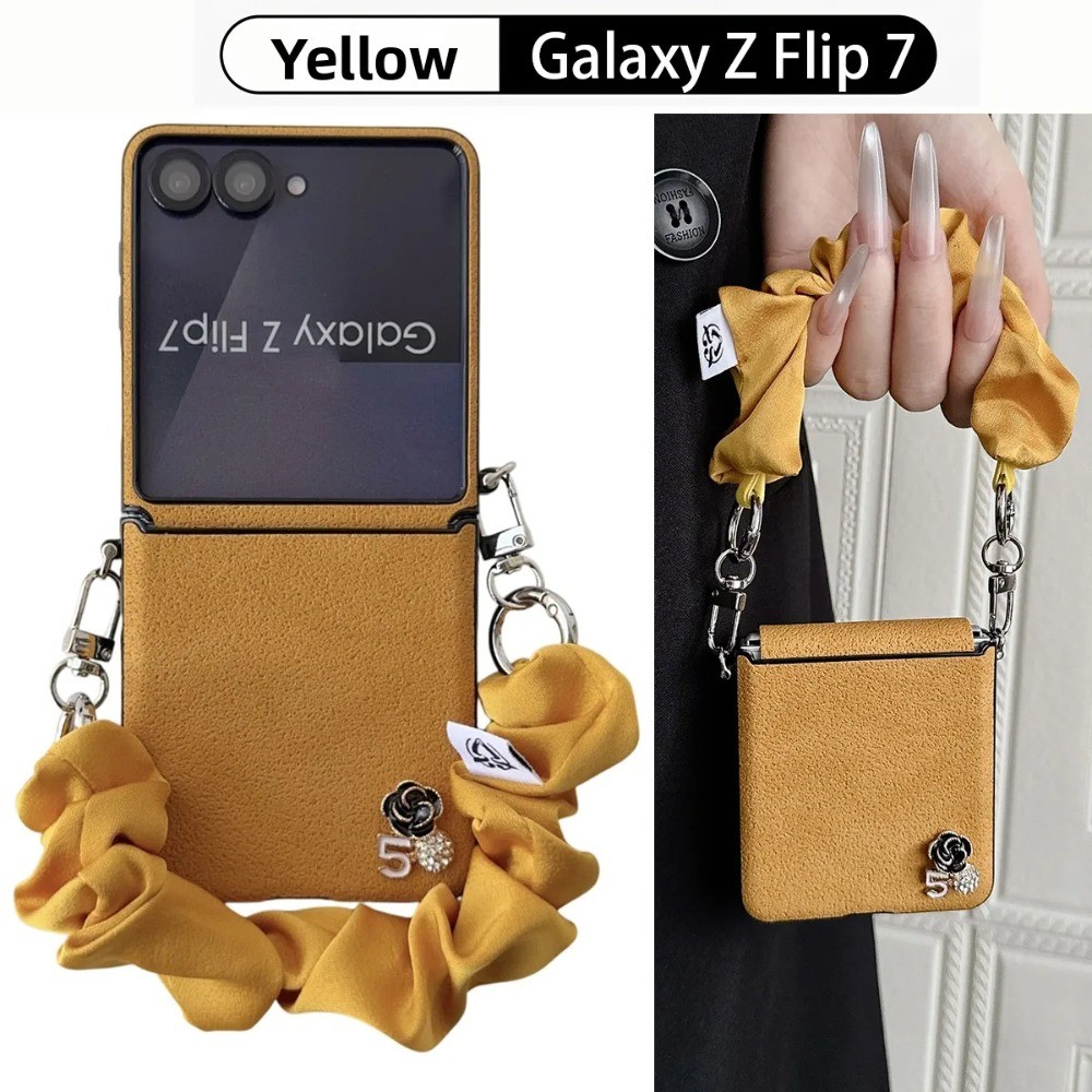 ผ้าพันคอสายคล้องคอหนัง PU เคสโทรศัพท์สําหรับ Samsung Galaxy Z Flip 7 FE 6 5 4 3 Flip7 Flip6 ฝาครอบป้