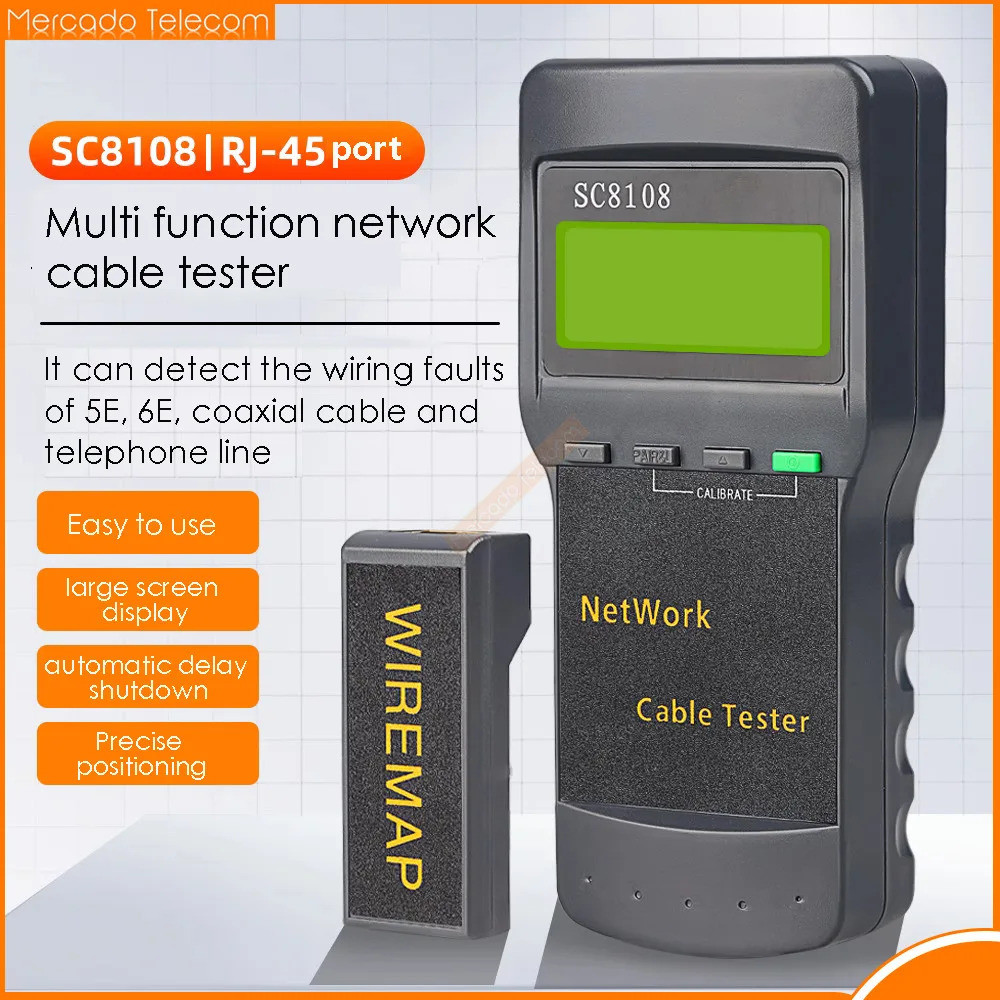 SC8108 ยี่ห้อใหม่แบบพกพา LCD เครื่องทดสอบเครือข่าย Meter & LAN เครื่องทดสอบสายเคเบิลโทรศัพท์ & เมตรพ