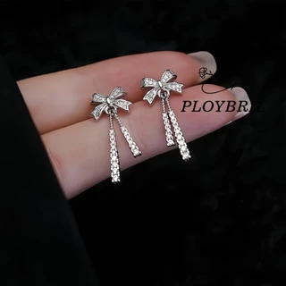 PLOYBRIL ต่างหูเงินแท้ Bow Tassel จี้เพชร Moissanite ต่างหูเพชร ต่างหูแฟชั่น ตุ้มหูเงิน วาเลนไทน์ E060