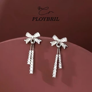 PLOYBRIL ต่างหูเงินแท้ Bow Tassel จี้เพชร Moissanite ต่างหูเพชร ต่างหูแฟชั่น ตุ้มหูเงิน วาเลนไทน์ E060