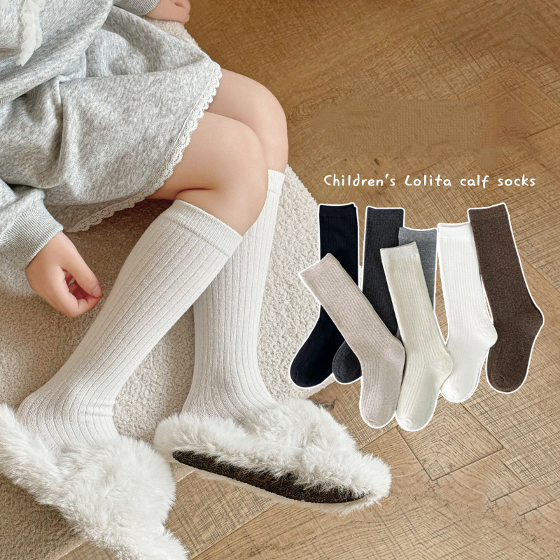 จัดส่งจากประเทศไทย 🧦 ถุงเท้าสูงถึงเข่าสำหรับเด็กผู้หญิง ดีไซน์ญี่ปุ่น สีพื้น ผ้าฝ้ายระบายอากาศ สวมใส่สบาย