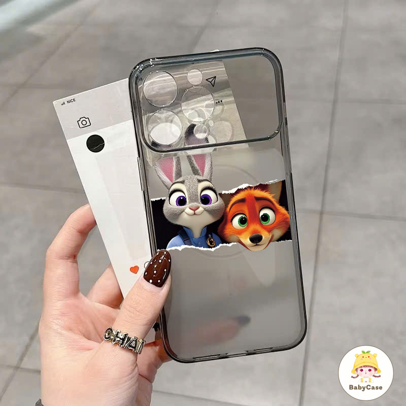 เหมาะสำหรับ IPhone 15 Plus 13 12 11 16 17 15 14 Pro Max การ์ตูนสุนัขจิ้งจอกกระต่ายชัดเจนบรรยากาศสีทึบ