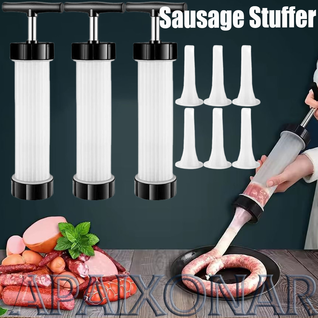 Heavy-Duty Sausage Stuffer -Manual Filler, Non-Stick Plunger & 3 Spout Sizes for Perfect Sausage Cas