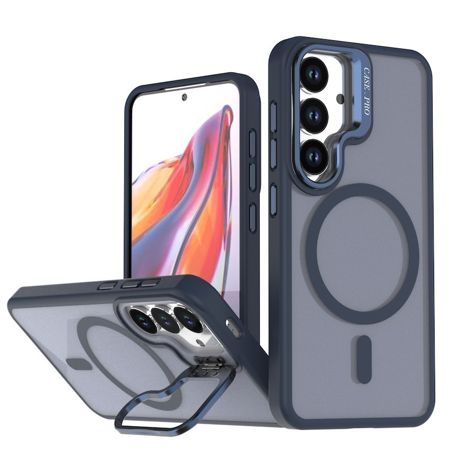 SAMSUNG เคสโทรศัพท์สําหรับSamsung A07 A57 A17 A37 A06 A36 A56 A35 A55 A54 A34 A25 A14 A15 A16 A26 5Gแม่เหล็กเลนส์โลหะป้องกันขาตั้งฝาครอบ