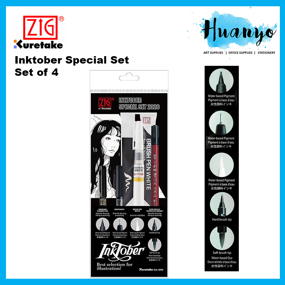 Kuretake Zig Inktober ชุดพิเศษภาพประกอบวาดหมึกซักผ้าภาพวาดแห้งเร็วคุณภาพศิลปินมืออาชีพ