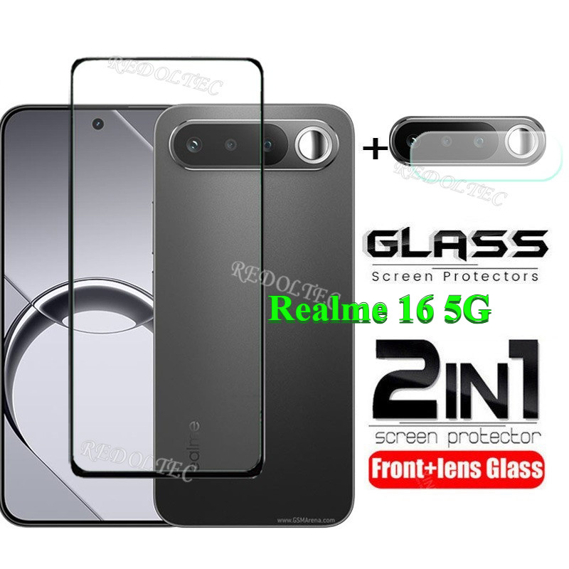 เรียลมี Realme 16 5G 2 ใน 1 ป้องกันหน้าจอ + เลนส์ป้องกันเต็มปกกาวเต็ม เรียลมี16 ฟิล์มกระจกนิรภัยป้องกันด้วยกล้อง ฟิม ป้องกัน