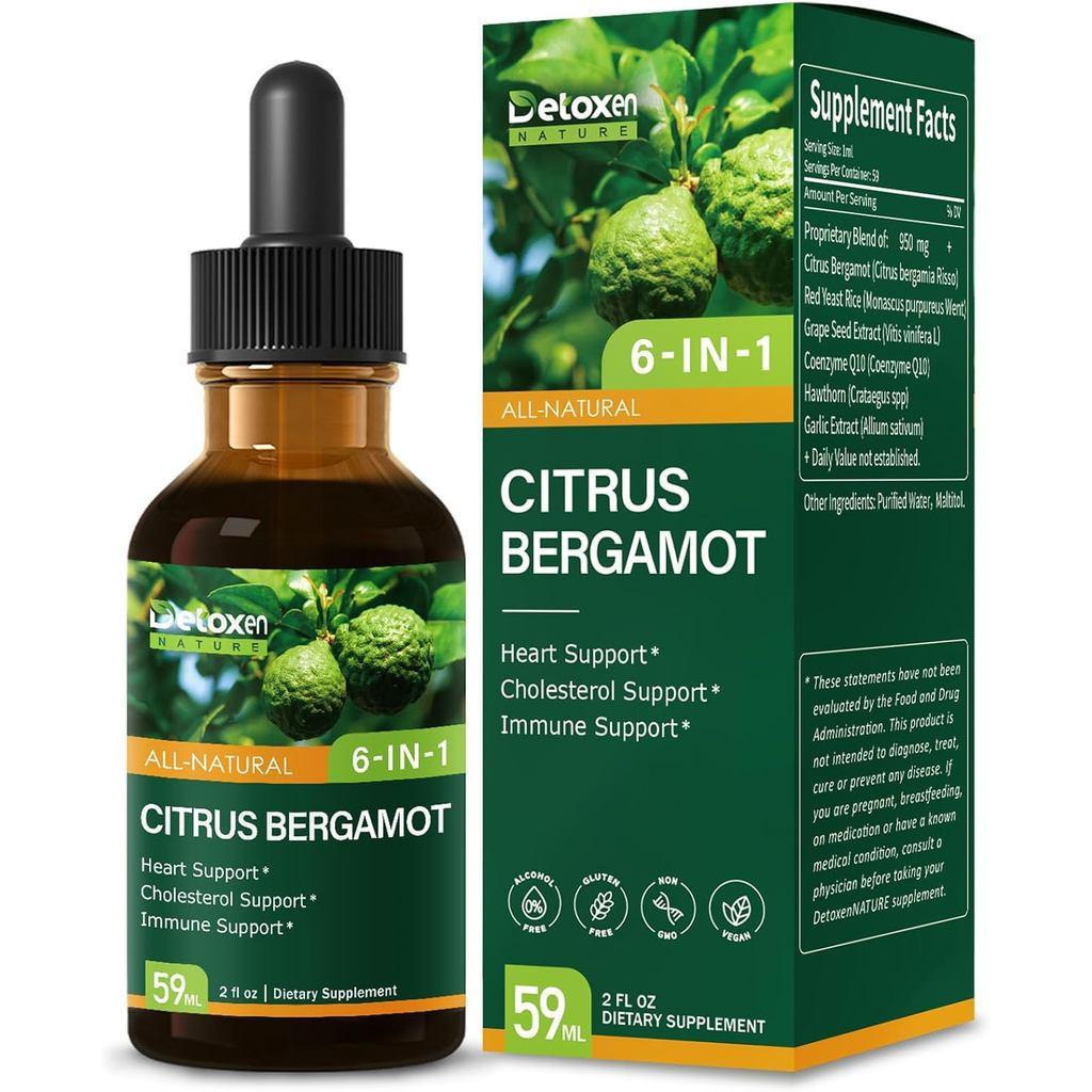 Citrus Bergamot Exrtact people for High, High and Fast Absorption, 6-in-1 Blend Herbal Drops for Hea