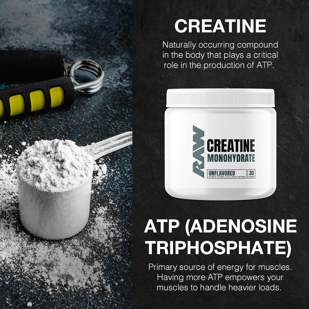 RAW Nutrition Creatine Monohydrate Powder รสไม่ปรุงแต่ง (30 เสิร์ฟ) - อาหารเสริม Creatine Monohydrat