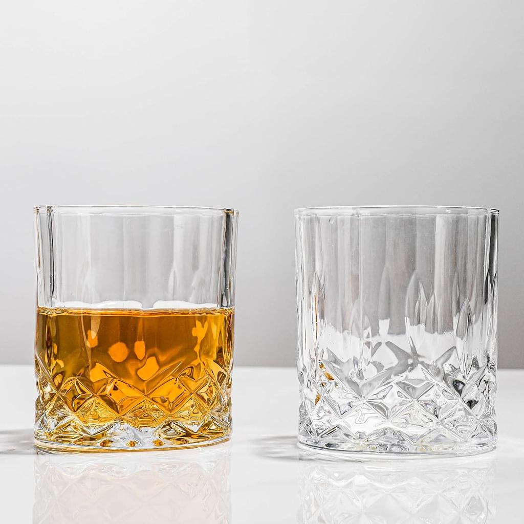 SIYOUKI ชุดแก้ววิสกี้คริสตัล 11 ออนซ์, หินแบบเก่า Barware Lowball Glass สําหรับ Bourbon, Scotch Whis
