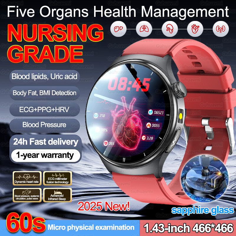 2026 การตรวจห้ามอวัยวะใหม่ นาฬิกาอัจฉริยะผู้ชาย ECG PPG กรดยูริก ไขมันในเลือด การโทรผ่านบลูทูธ ไฟฉาย