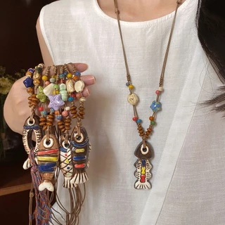สร้อยคอ necklace แฟชั่น จี้ ก้างปลาเรโทร สไตล์โบฮีเมียน เข้ากับทุกการแต่งกาย COD