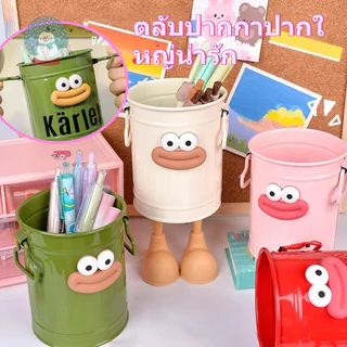 ดินสอความจุขนาดใหญ่ปากใหญ่น่ารักการ์ตูนเดสก์ท็อปถังเก็บข้อมูลเครื่องเขียนนักเรียนด้วยที่จับสร้างสรรค์รอบ