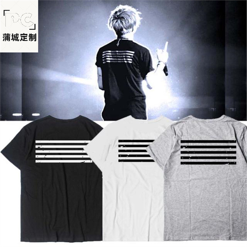 bigbang演唱会权志龙黑色五条杠短袖应援服男女情侣夏装T恤bigbang Concert Quan Zhilong Blackshiyuttww210th20260331