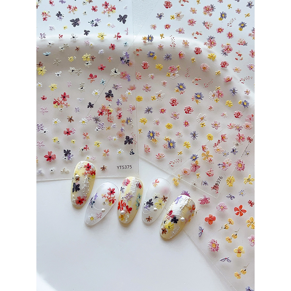 ดอกไม้ที่เรียบง่ายที่มีสีสันดอกไม้ป่าขนาดเล็กนูนสติกเกอร์แต่งเล็บสายรัดกาวเล็บรูปลอก ราคา ถูกที่สุด ดีลบีเคเค แกลเลอรีภาพที่ 9