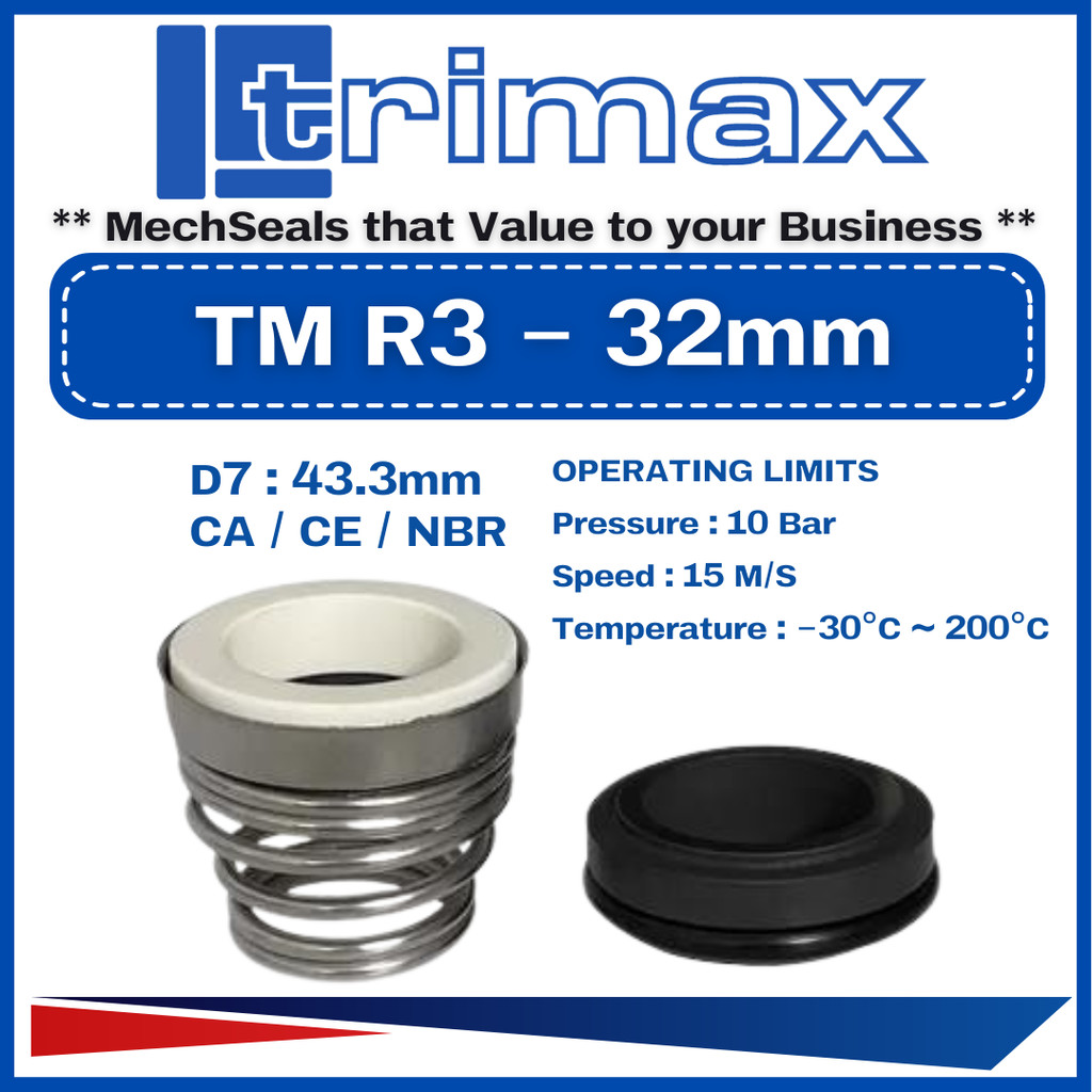 TRIMAX R3-32mm ( d1-32 x d7-43.3 ) R3/155 Single-Spring Mechanical Seal Ceramic/Carbon/NBR
