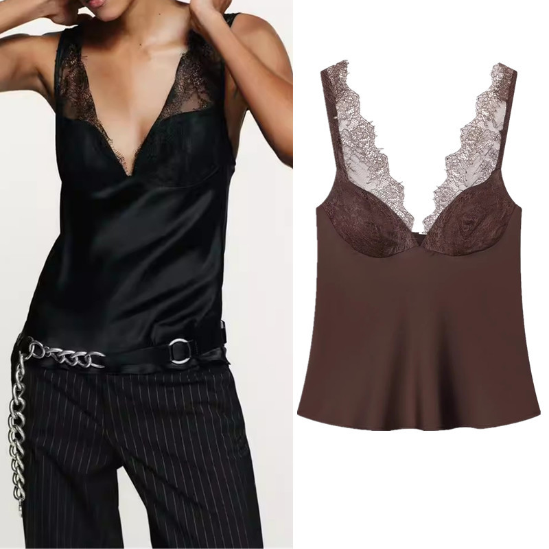 ZA เสื้อผ้าไหมซาตินตกแต่งคอปกรูปหัวใจรูปหัวใจ 8986331