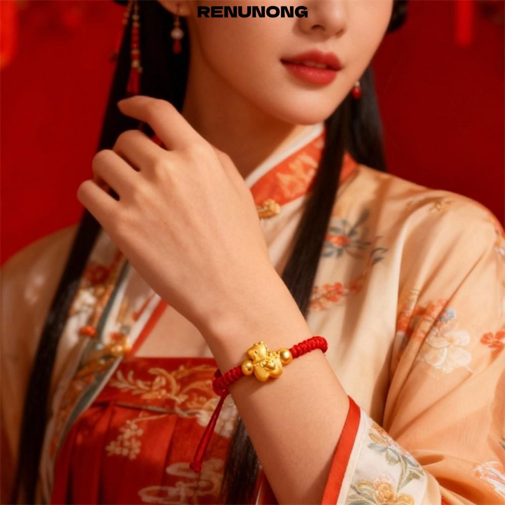 RENUNONG Zodiac Bracelet, Braided Red Thread Rope Hand Rope Horse Year Bracelet, Amulet Jewelry Adju