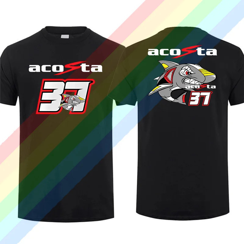 ใหม่ เสื้อยืด Pedro Acosta 37 Shark GP Race สำหรับผู้ชาย แขนสั้น ผจญภัย สบายๆ สีขาว ฮิปฮอป มอเตอร์ไซ