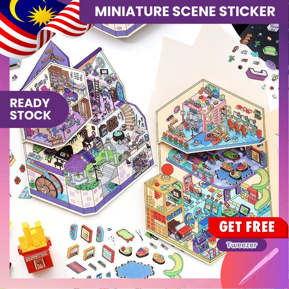 [KW] Hunted Mansion & Retro Arcade Landscape Sticker 3D Scene Sticker, สมุดภาพ, วารสาร, - GA 228–229