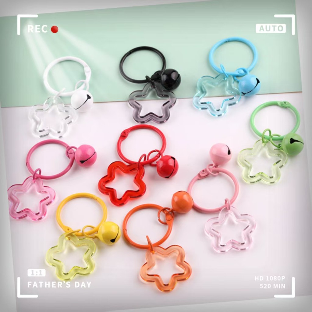 Creative สี Mini โปร่งใส Five-Pointed Star Bell กระเป๋าเดินทางฮาร์ดแวร์พวงกุญแจจี้ Diy Handmade Doudou ตุ๊กตาเครื่องประดับอุปกรณ์เสริม
