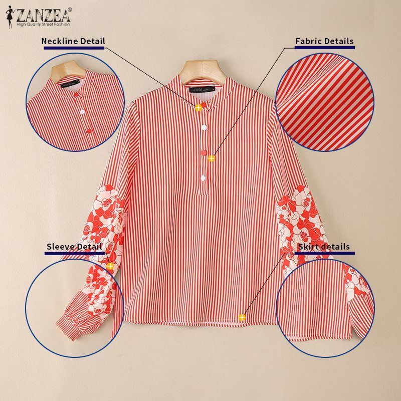 ZANZEA สื้อผู้หญิงแขนครึ่งลายดอกไม้ ดีไซน์สำนักงานหรือลำลอง - รูปที่ 5