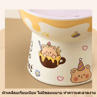 ชามสัตว์เลี้ยง ชามเซรามิค สไตล์น่ารัก แบบเอียง สุนัข แมว High-Foot Anti-overturning ชามอาหารแมว