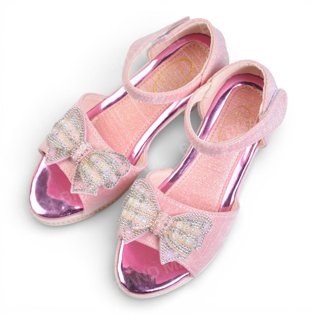 รองเท้าส้นสูงเด็กผู้หญิง รองเท้าเจ้าหญิงออกงาน ประดับโบว์กากเพชรวิ้งวับ รองเท้ารัดส้นเด็ก นุ่มใส่สบาย สีเงิน ทอง ชมพูอง - รูปที่ 6