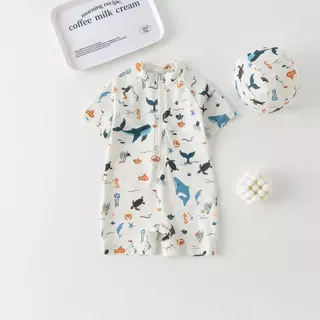 พร้อมส่งค่า ชุดว่ายน้ำเด็กผู้ชายผู้หญิงใส่ได้ค่ะ แขนสั้น ลายสัตว์น้ำ น่ารักมาก ผ้าโพลีเอสเตอร์ SW 633