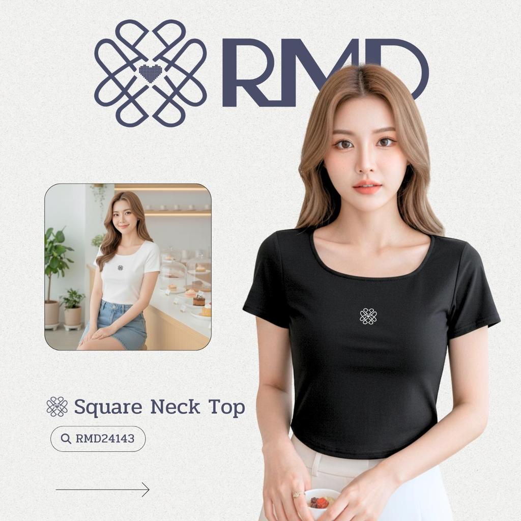 ℝ𝕄𝔻 𝕆𝕟𝕝𝕚𝕟𝕖 𝕊𝕥𝕠𝕣𝕖™ เสื้อยืดแขนสั้น ทรงคอเหลี่ยม ชายโค้งมน อกปักโลโก้ RMD