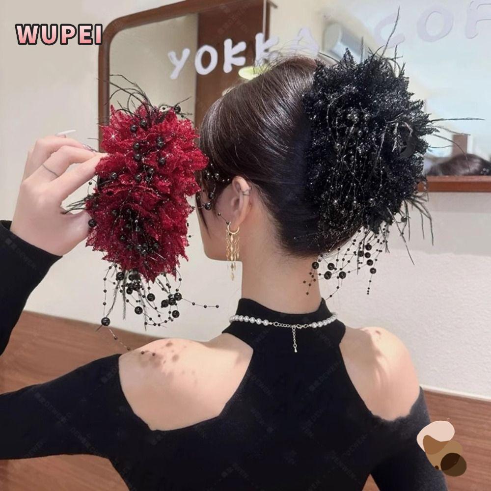 WUPEI คลิปลําลอง พู่พลาสติกและเลื่อมหรูหรา ออกแบบเป็นโบว์ Peony เพิ่มความสวยงามให้ทรงผมของคุณ