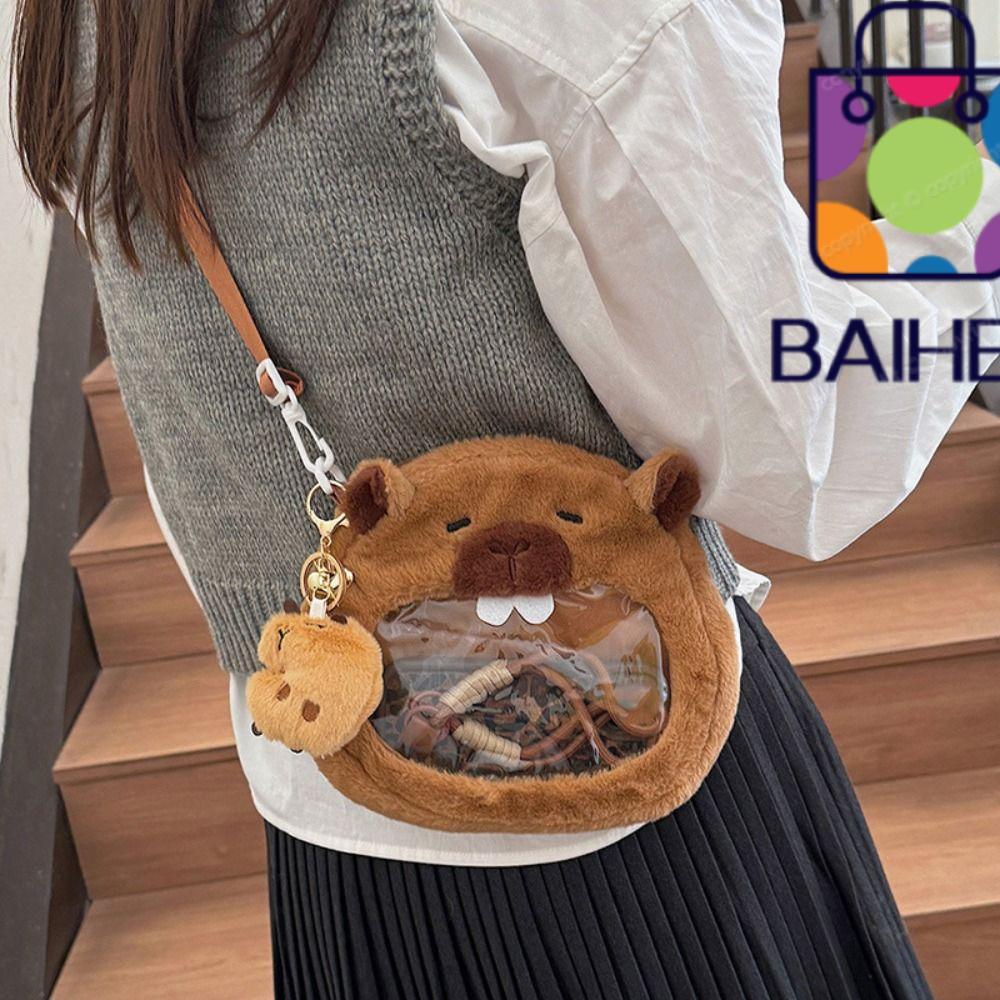 BAIHEE กระเป๋าเป้สะพายหลังการ์ตูน Capybara Pattern พร้อมตุ๊กตาแบบซีทรูและฟิลูเน่ารัก