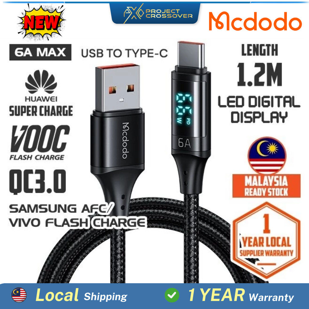 (รับประกัน 1 ปี) MCDODO Digital HD Data Cable Super Charge Fast Charging Black 1.2m CA 1030 1060 107