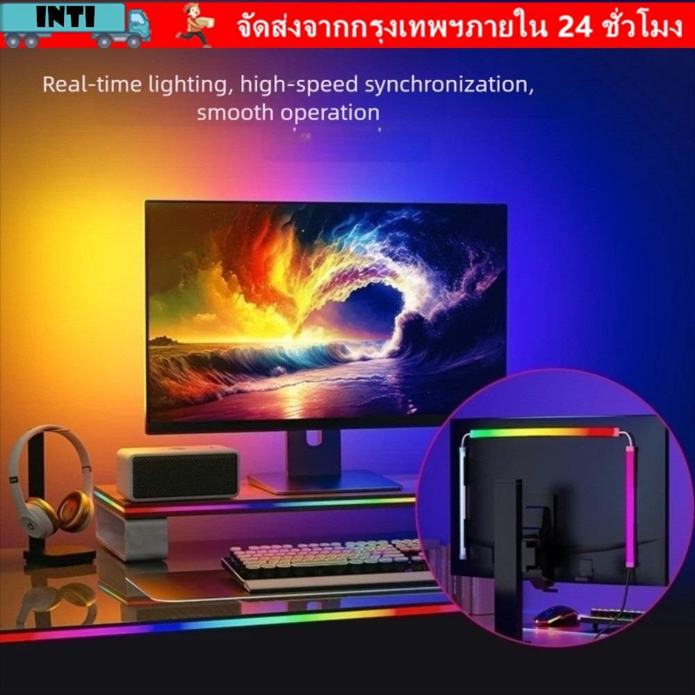 INTI แถบ LED หน้าจอคอมพิวเตอร์, แสงบรรยากาศ 24 27 32 นิ้วสําหรับเล่นเกม LED Strip, แถบ USB คอมพิวเตอ