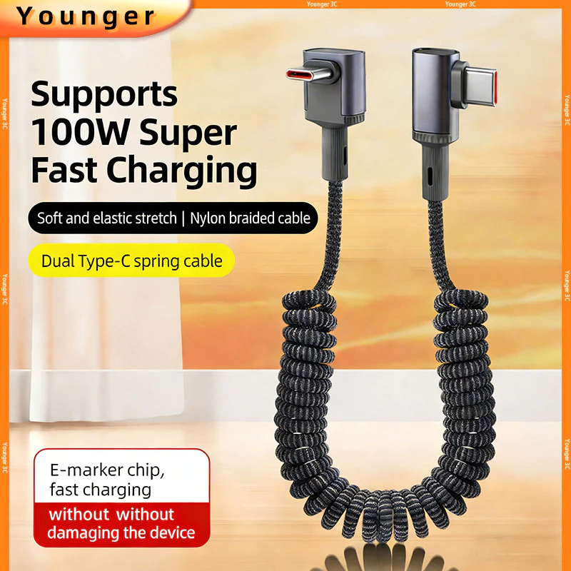 6A Car Nylon Braided Spring Data Cable, สามมิติ Double Bend Type-c/usb-c Fast สายชาร์จ, 100w Fast CHARGING เหมาะสําหรับ IOS 16/17